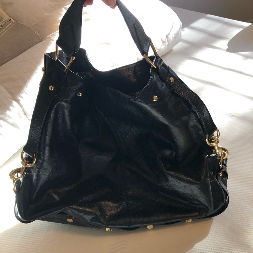 Rebecca Minkoff black leather Ostrich hobo bag